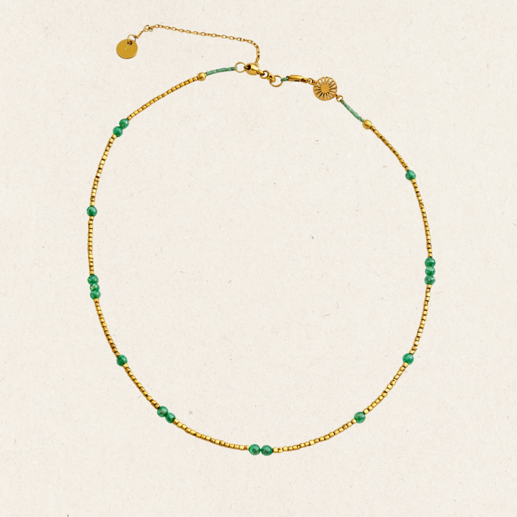 Green Beaded Gold Necklace
