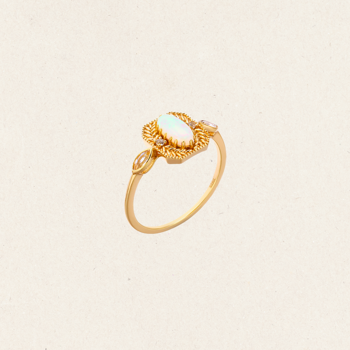 Oval Opal Laurel Pendant Ring