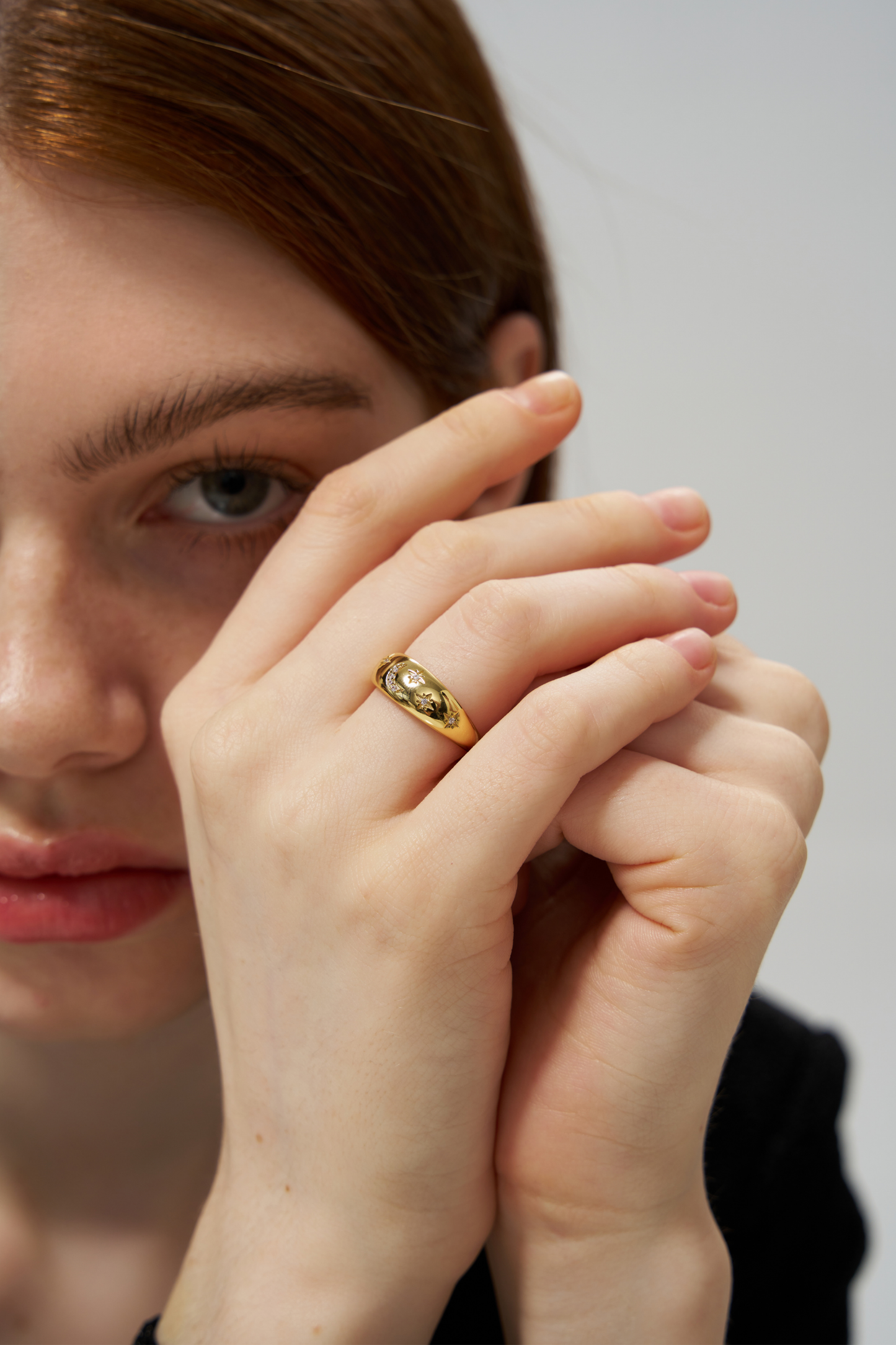 Moon Star Engraved Gold Ring