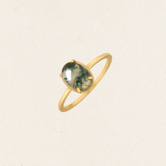 Natural Moss Agate Cabochon Ring
