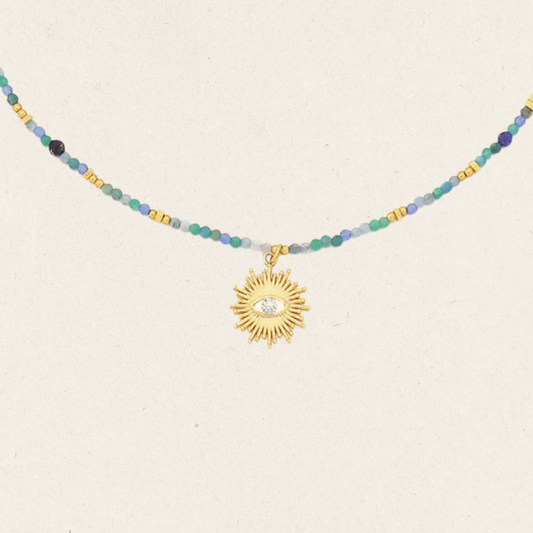 Celestite Beaded Sun Necklace