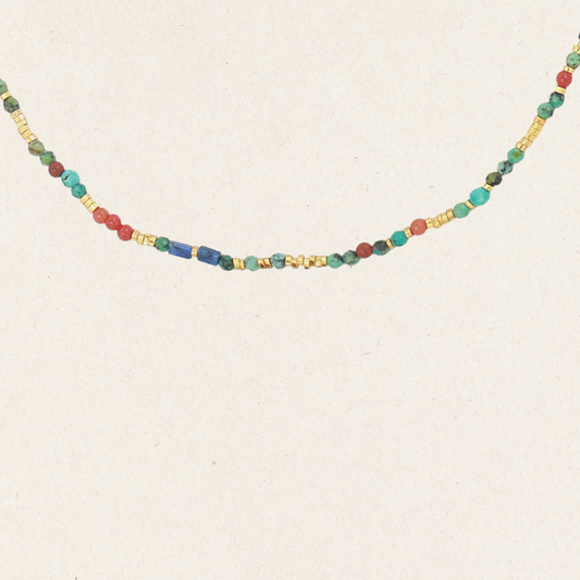 Natural Turquoise & Carnelian Beaded Necklace and Bracelet