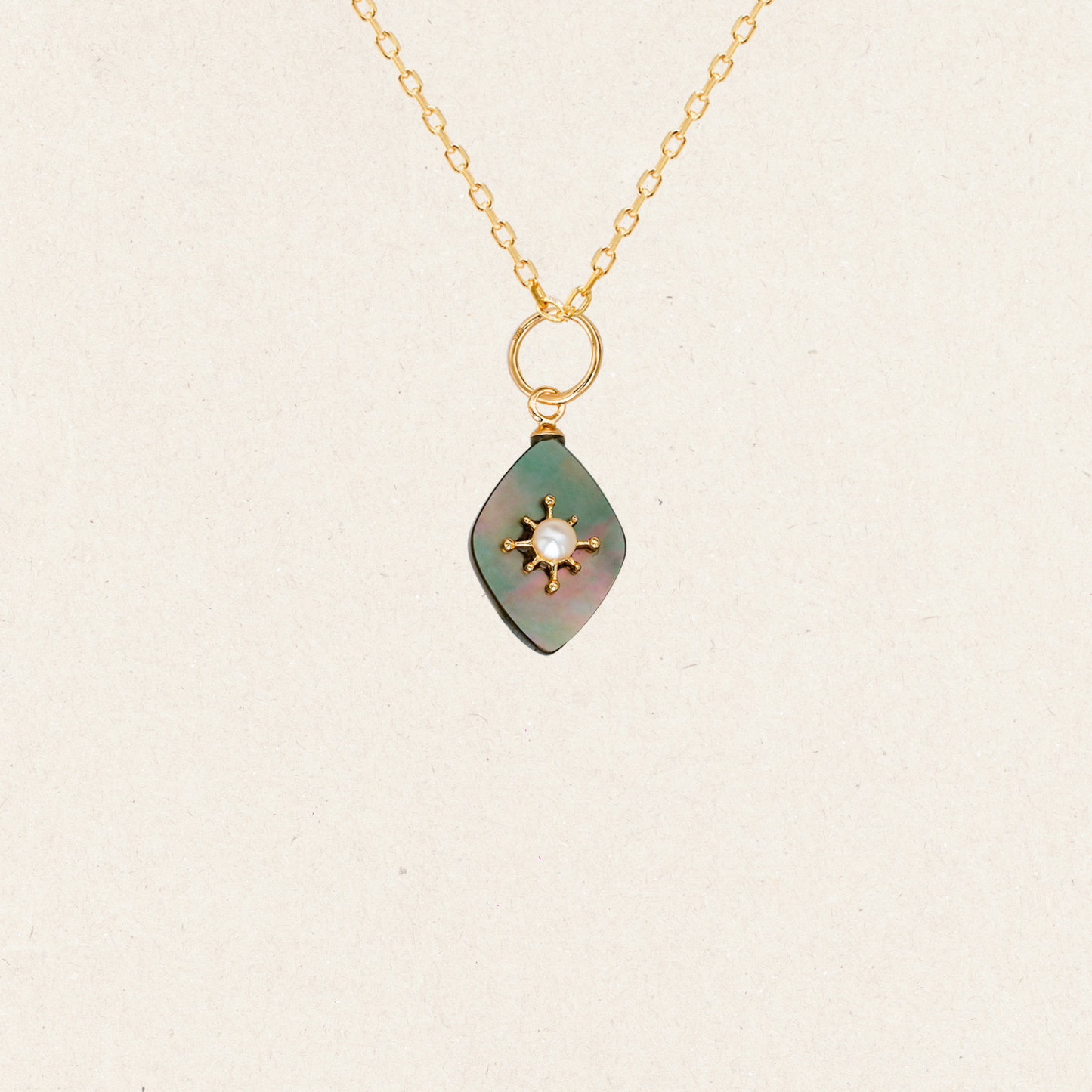 Gold Pearl & Black Shell Pendant Necklace