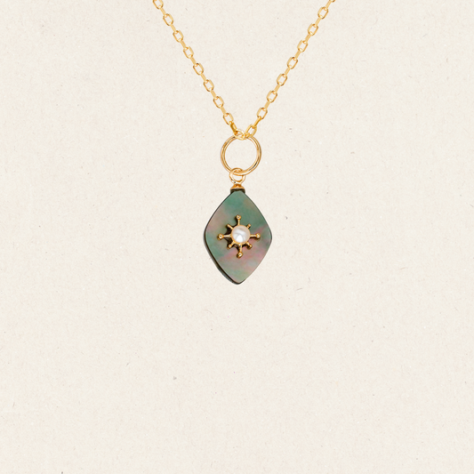 Gold Pearl & Black Shell Pendant Necklace