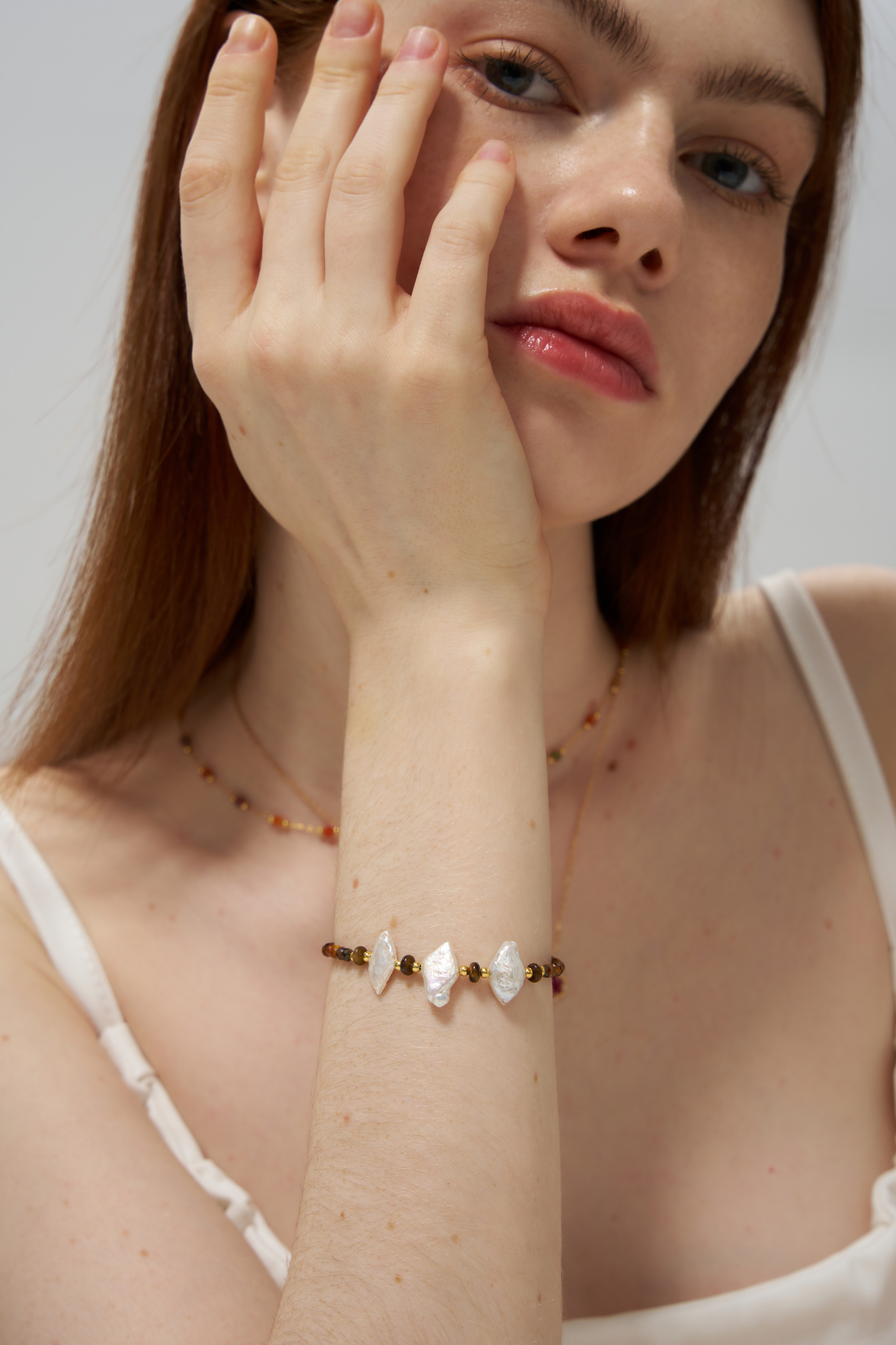 Rhombus Pearl With Tiger's Eye Stone Bracelet