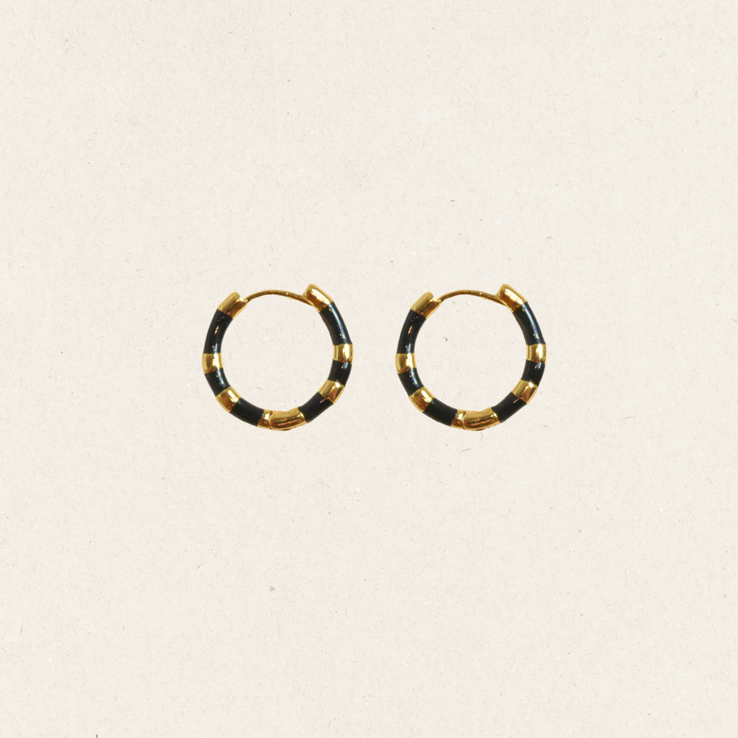 Black Enamel Stripe Hoop Earrings