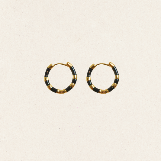 Black Enamel Stripe Hoop Earrings