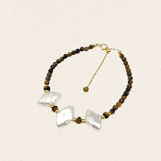Rhombus Pearl With Tiger's Eye Stone Bracelet