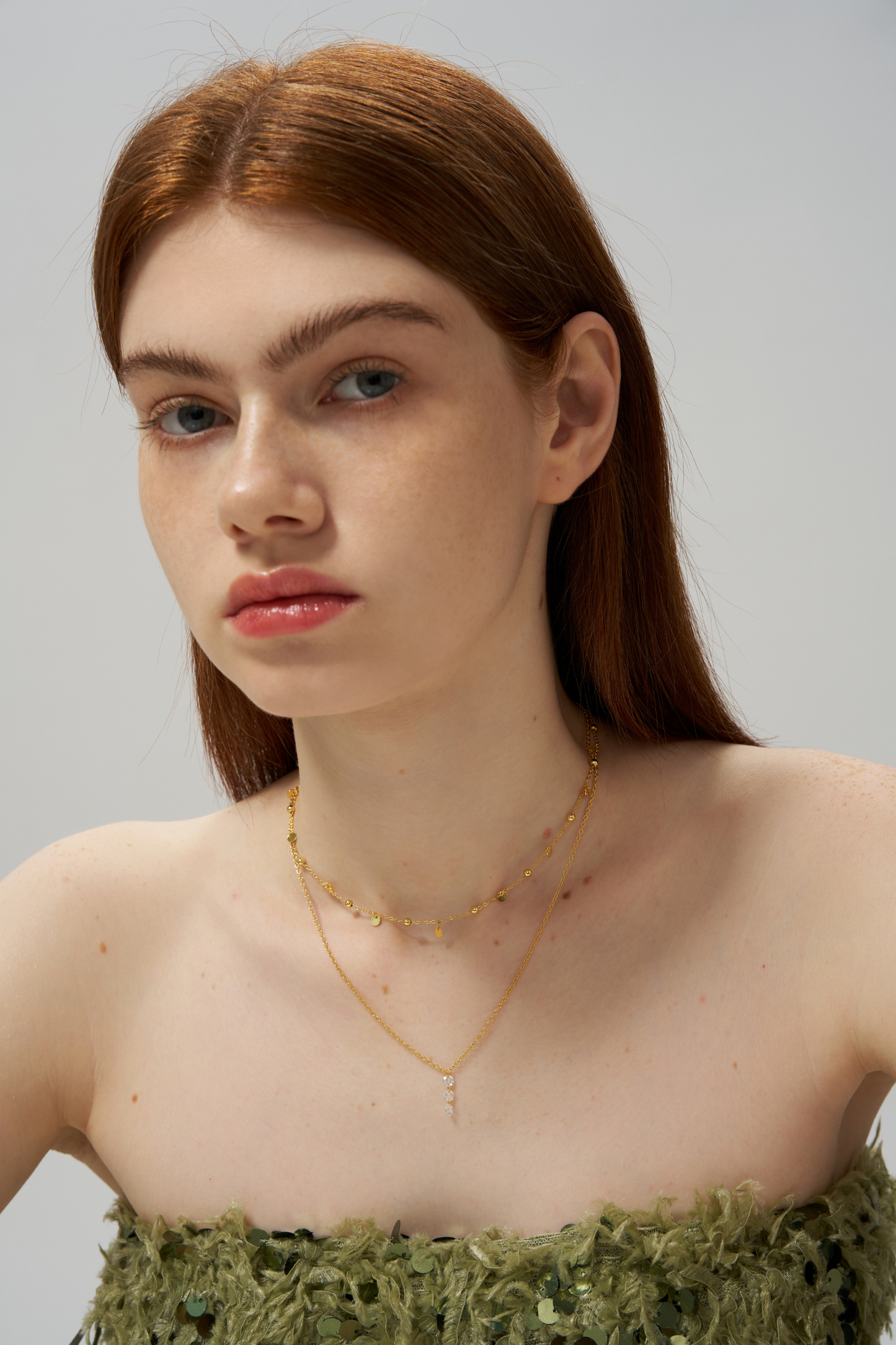 Stackable Tiny Disc Necklace And Diamond Double Necklace