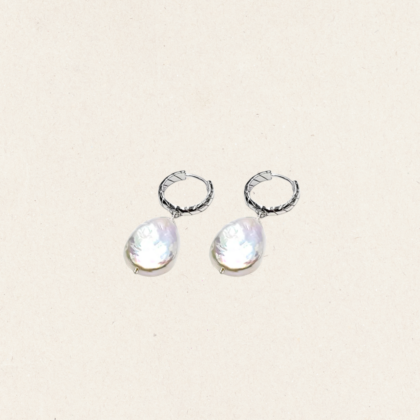 Pearl Charm Hoop Earrings in Silver