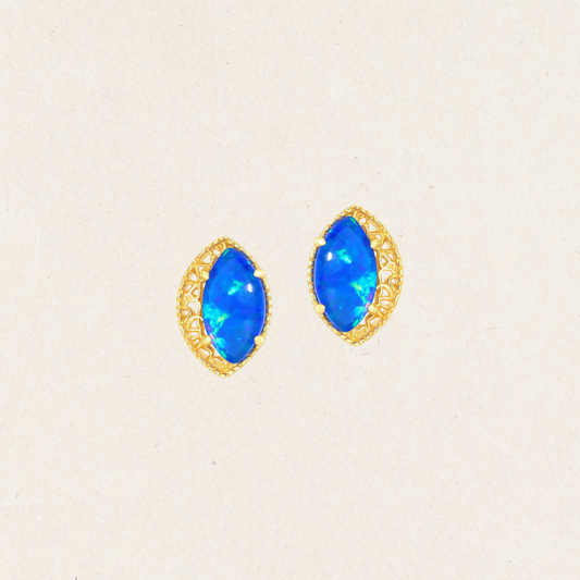 Midnight Marquise Blue Opal Stud Earrings