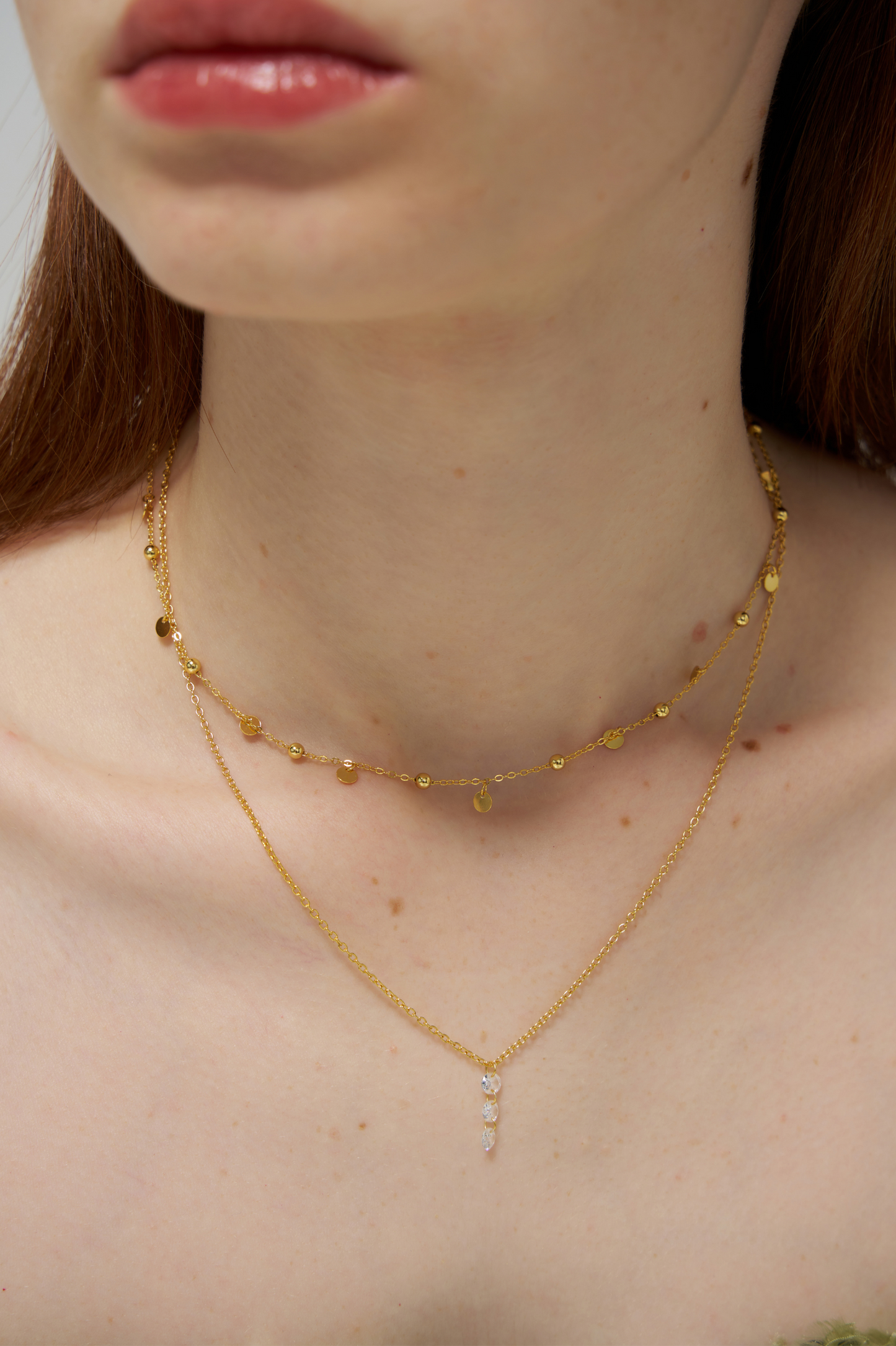 Stackable Tiny Disc Necklace And Diamond Double Necklace
