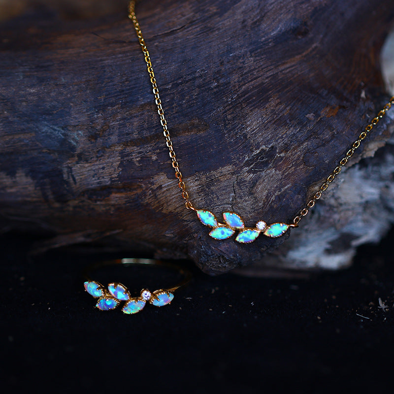 Gold Leaf-Shaped Opal Necklace