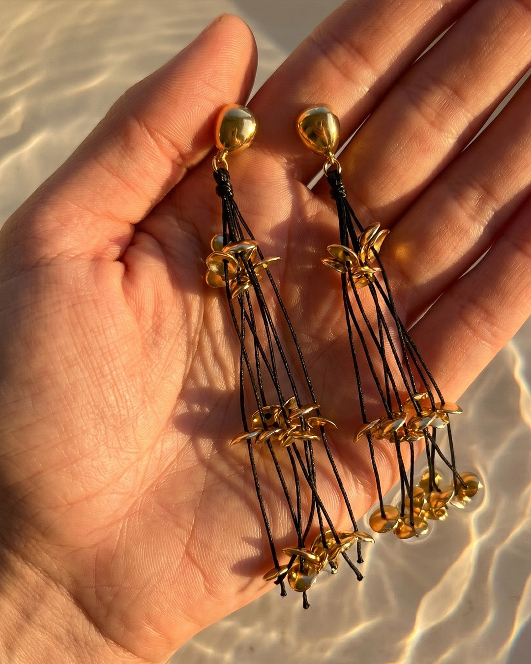 Gold Floral Tassel Earrings