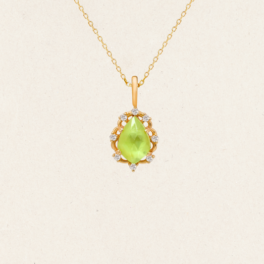 Natural Peridot Drop Charm Necklace
