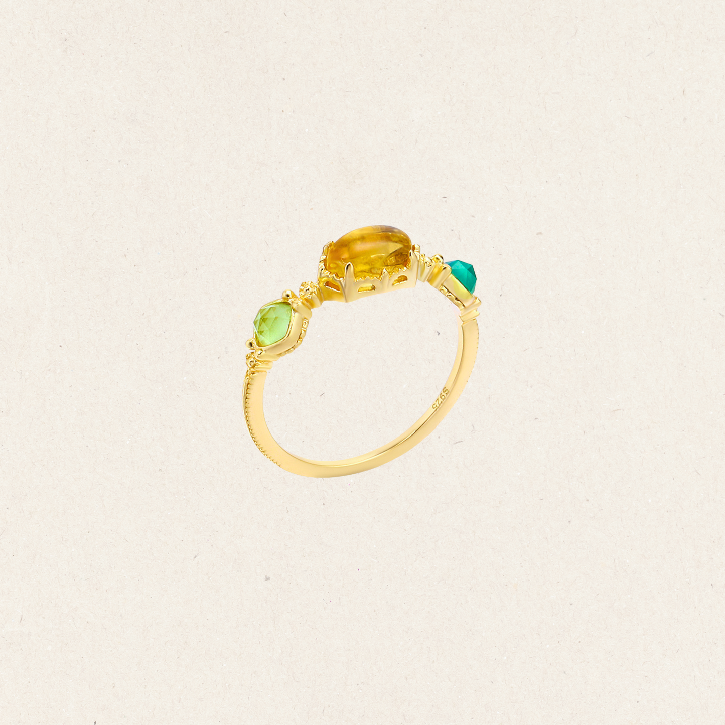 Natural Amber Green Onyx Ring