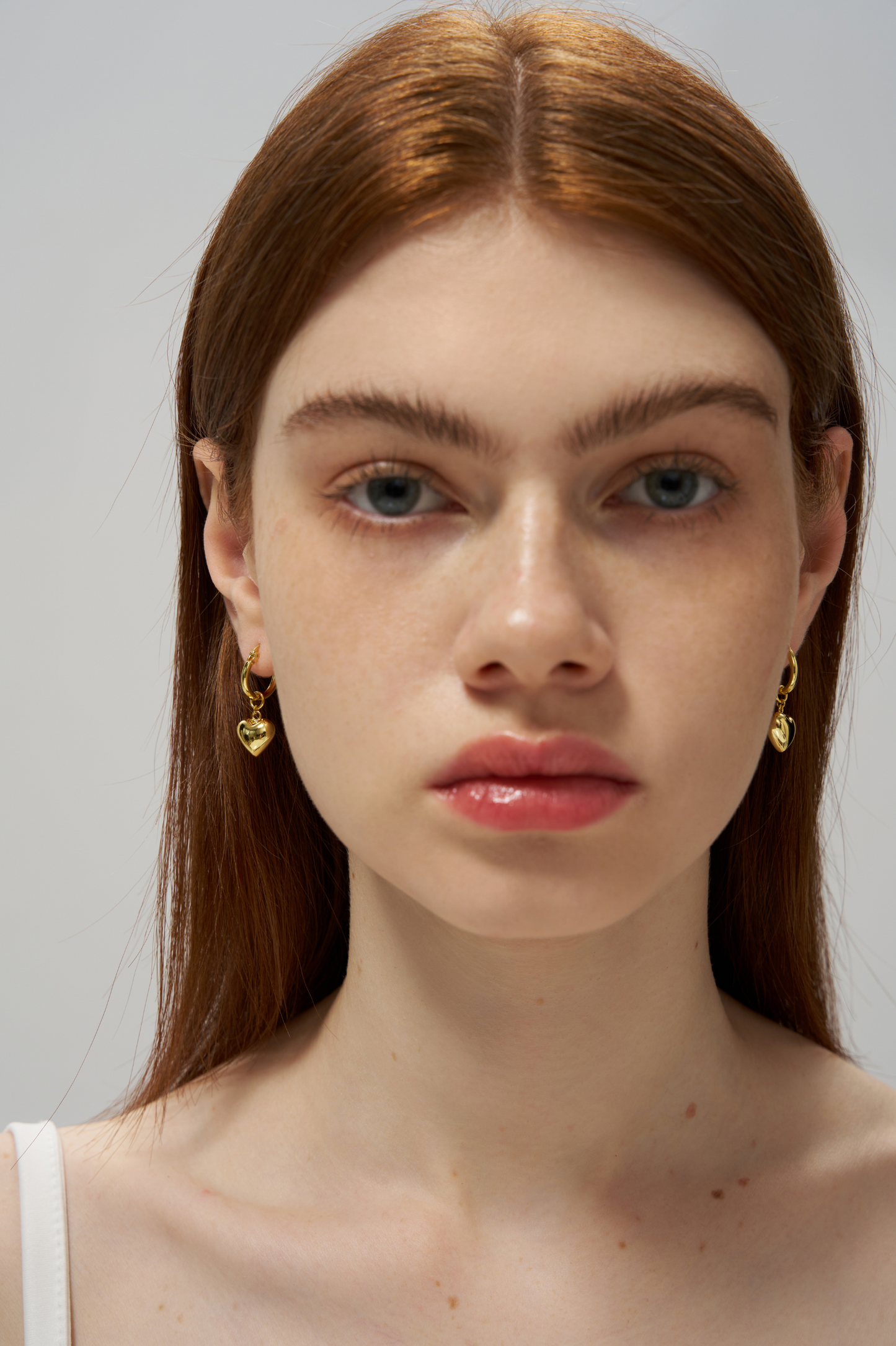 Golden Heart Charm Hoop Earrings