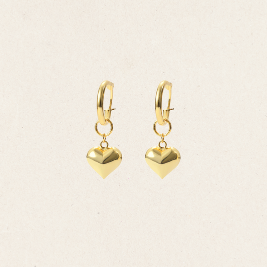 Golden Heart Charm Hoop Earrings