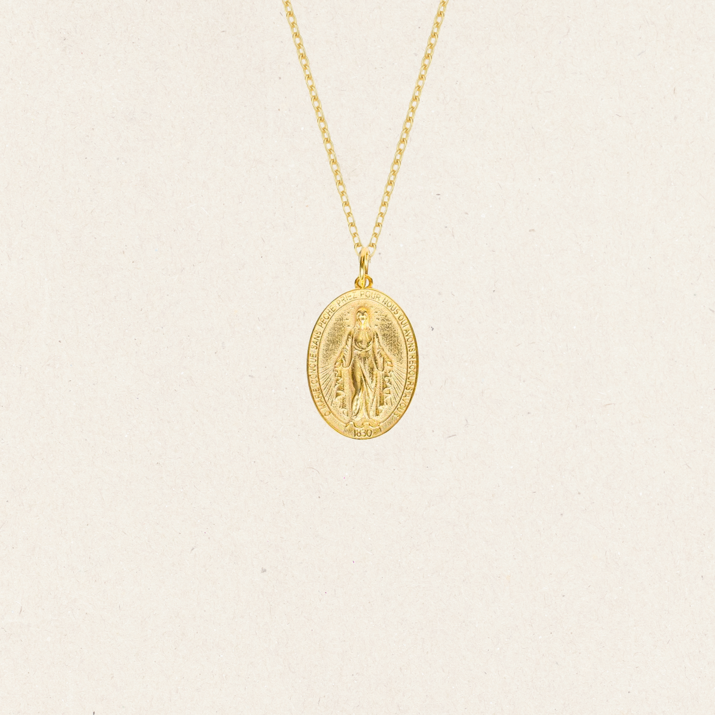 Gold Oval Virgin Mary Medal Necklace