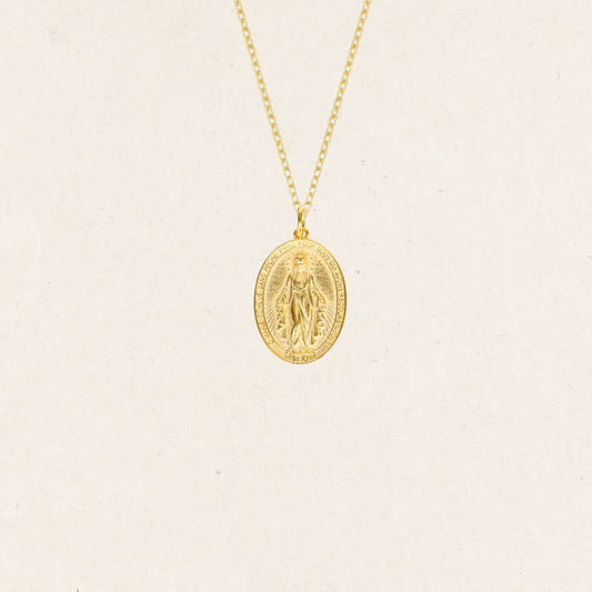 Gold Oval Virgin Mary Medal Necklace