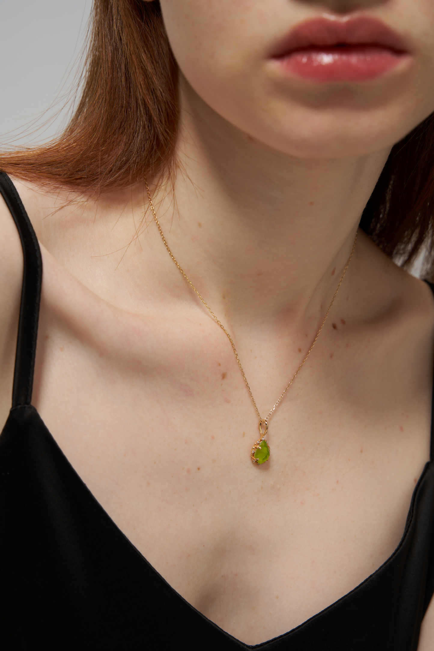Natural Peridot Drop Charm Necklace