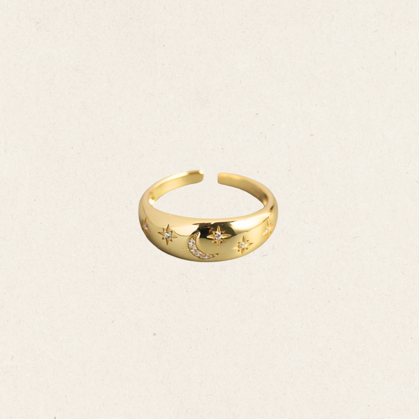 Moon Star Engraved Gold Ring