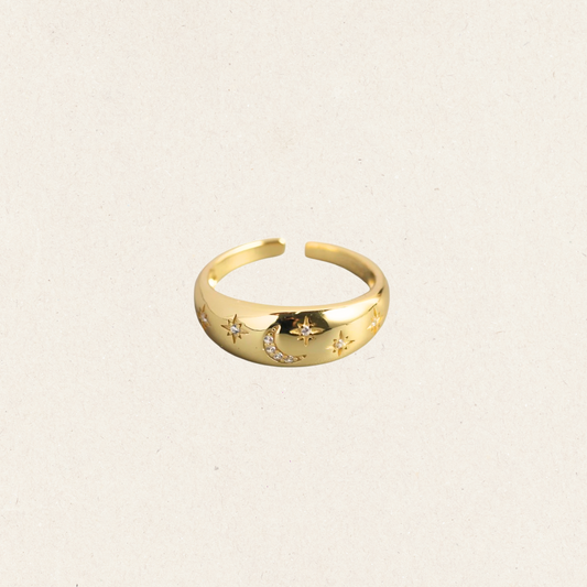 Moon Star Engraved Gold Ring