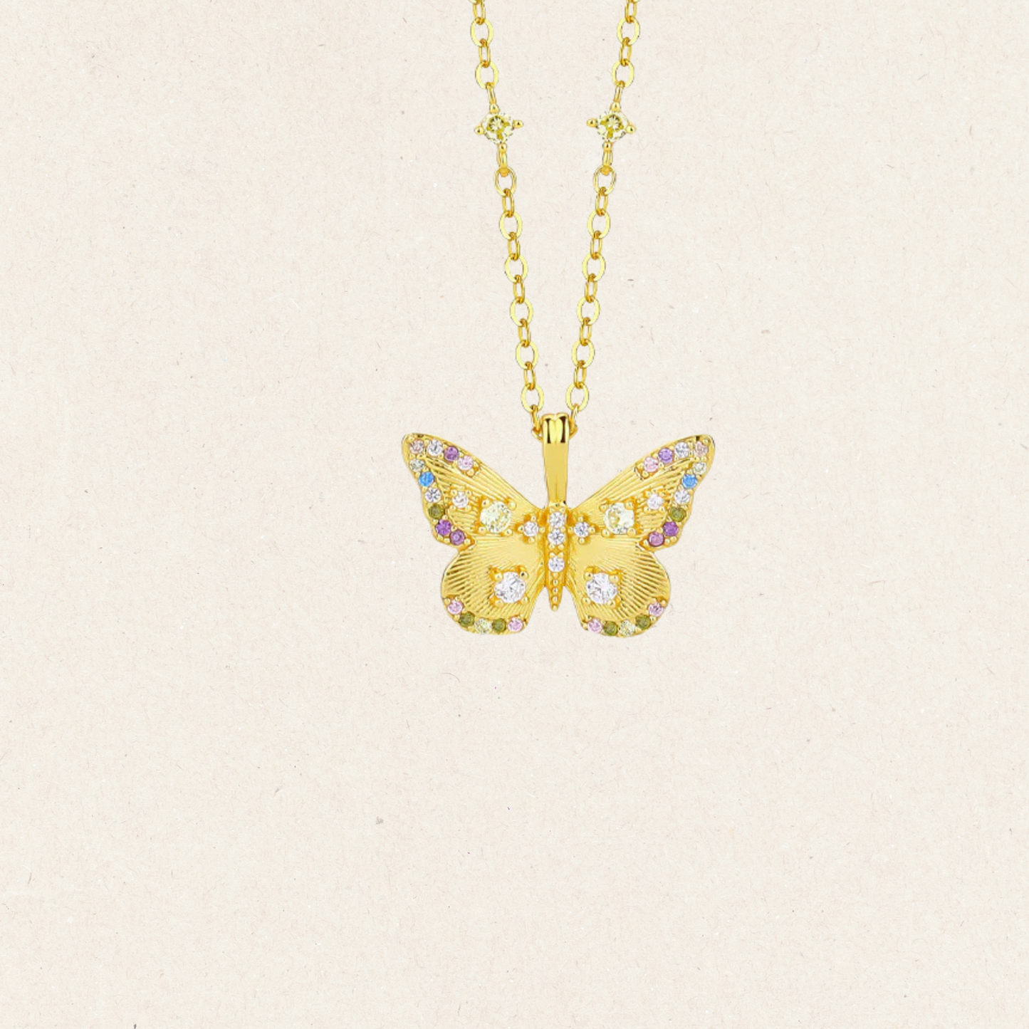 Colorful Gemstone Butterfly Necklace