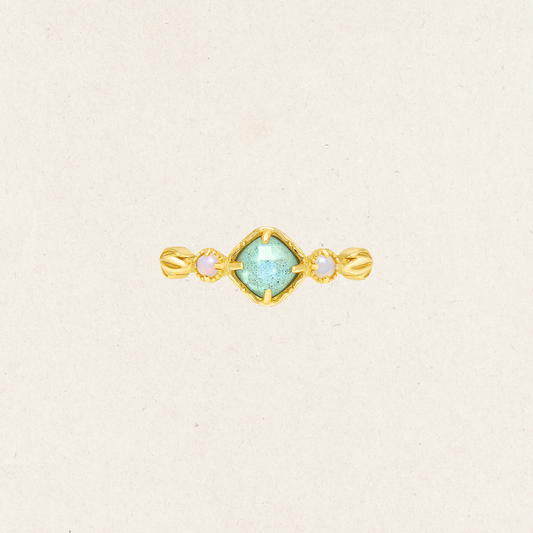 Amazonite & Opal Leaf Accent Ring