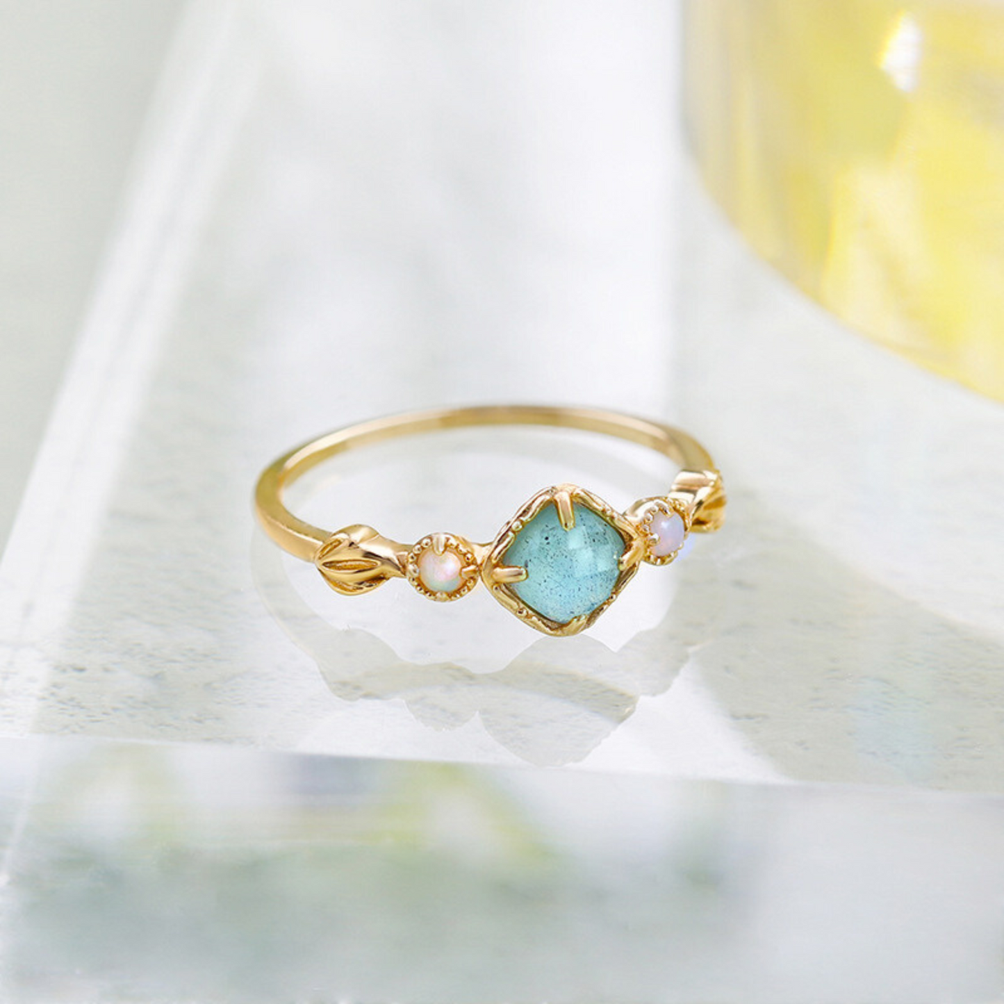 Amazonite & Opal Leaf Accent Ring