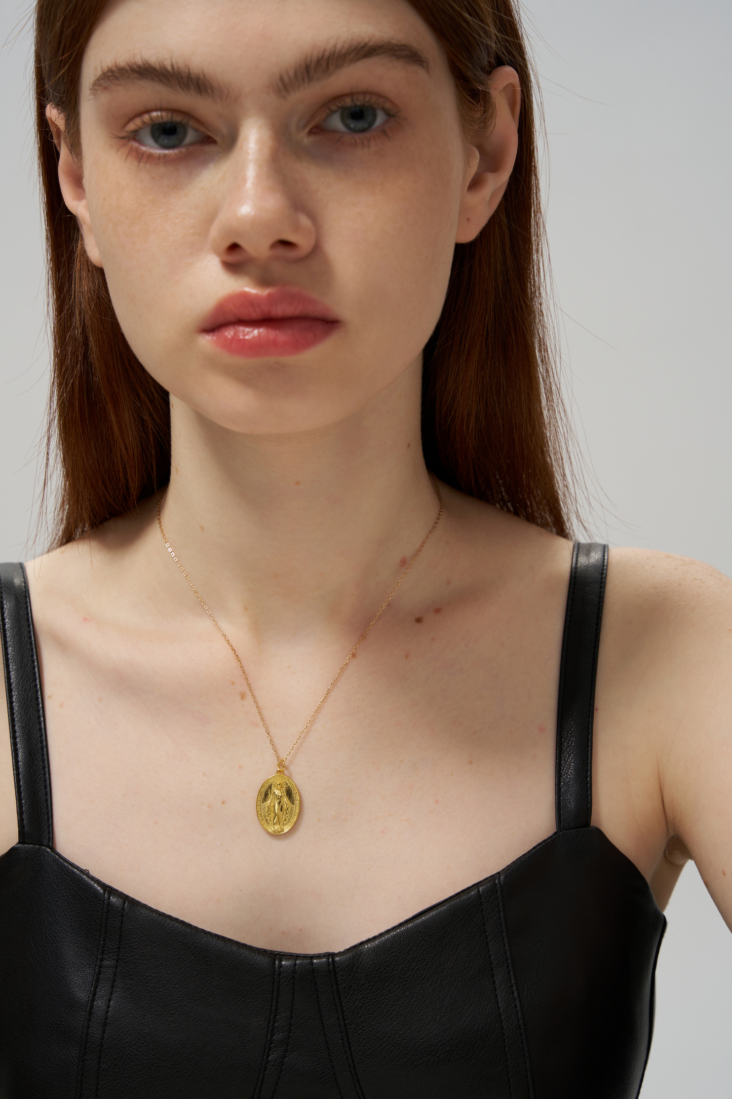 Gold Oval Virgin Mary Medal Necklace