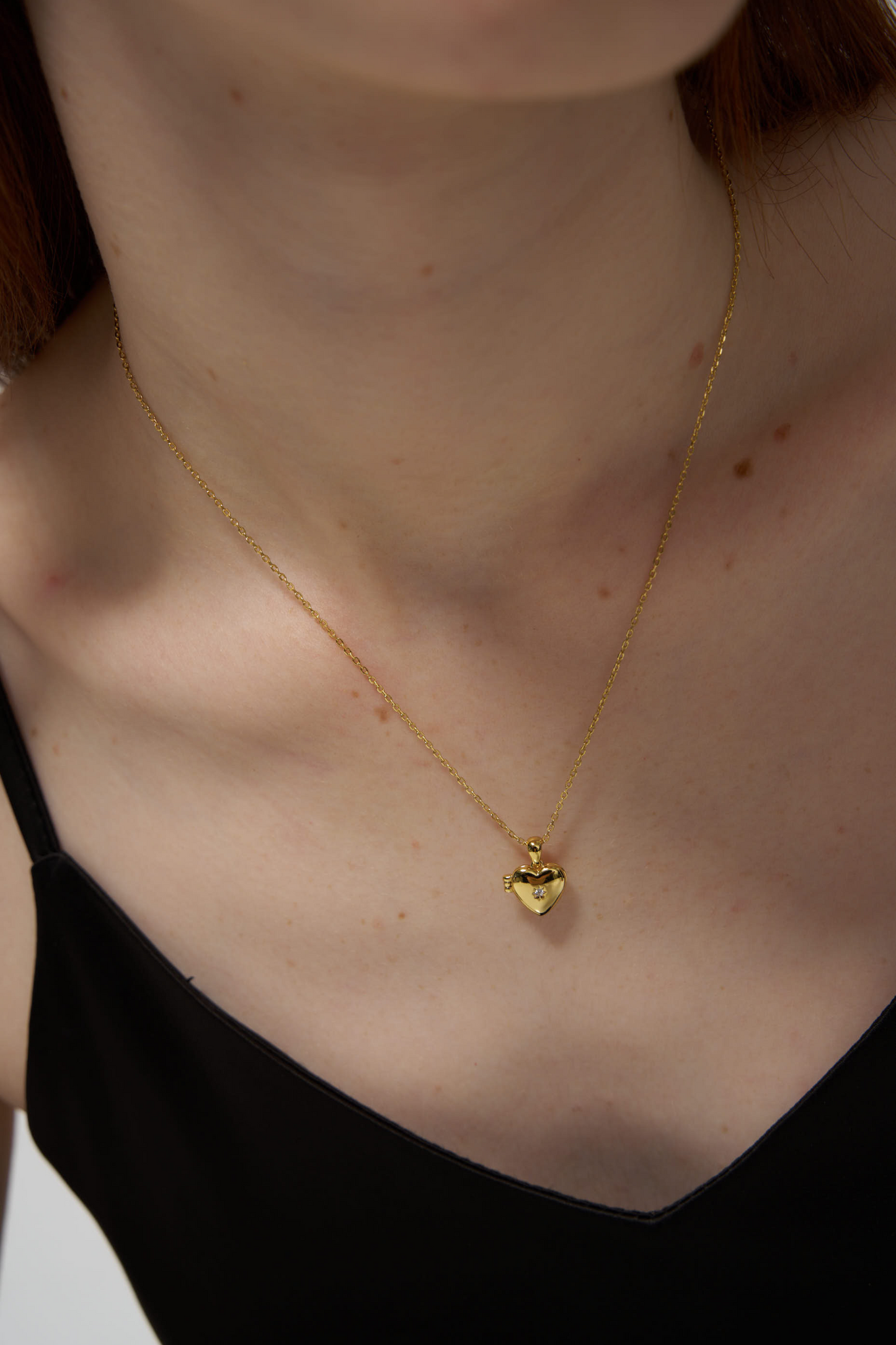 Tiny Heart Vermeil Locket Necklace