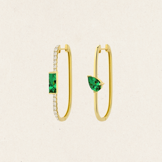 Green Topaz Asymmetrical Hoop Earrings