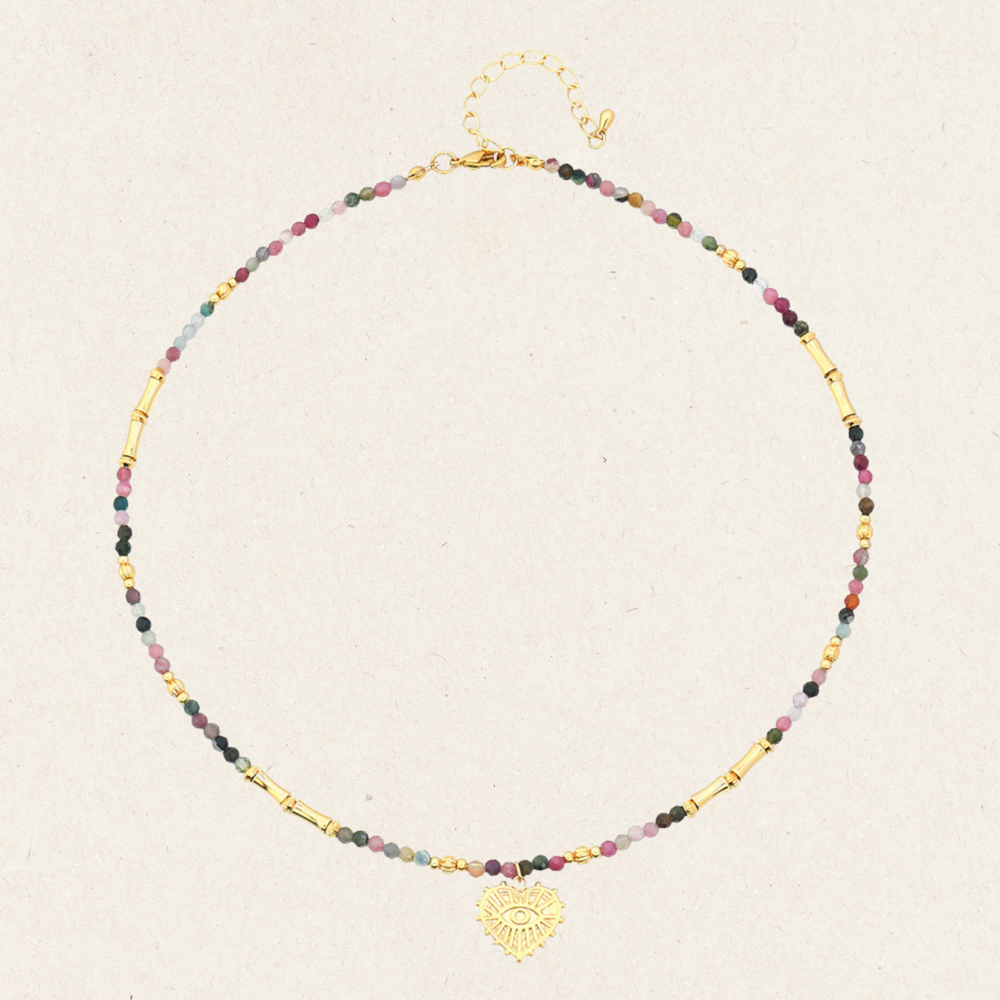 Rainbow Tourmaline Beaded Heart Necklace