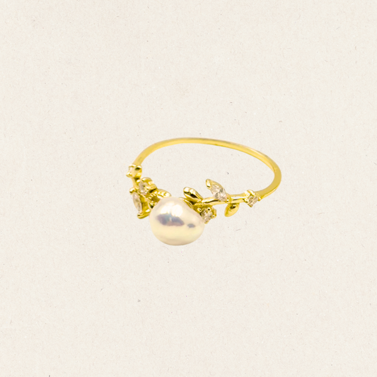Baroque Pearl Leaf Adjustable Ring