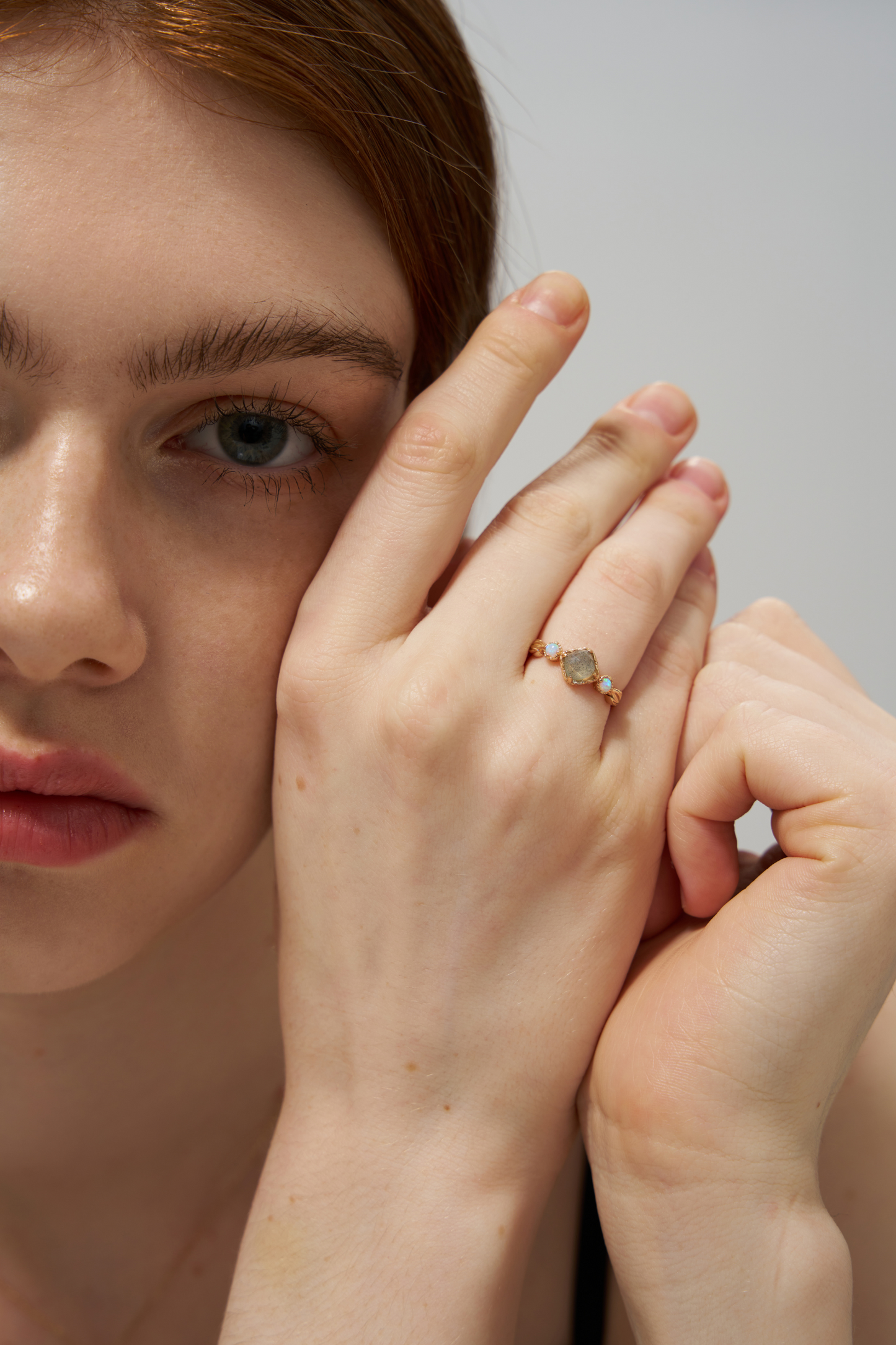 Amazonite & Opal Leaf Accent Ring