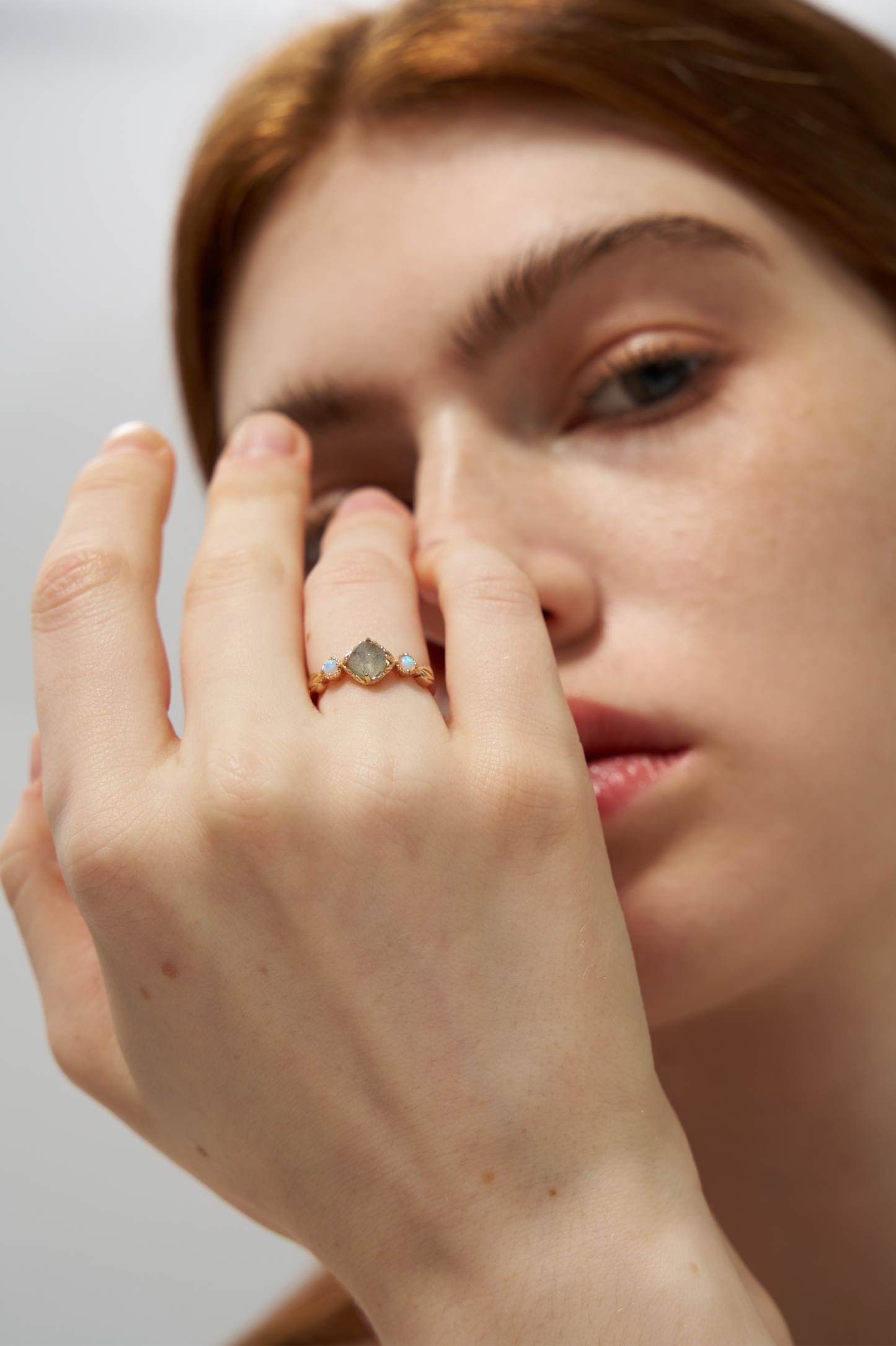 Amazonite & Opal Leaf Accent Ring