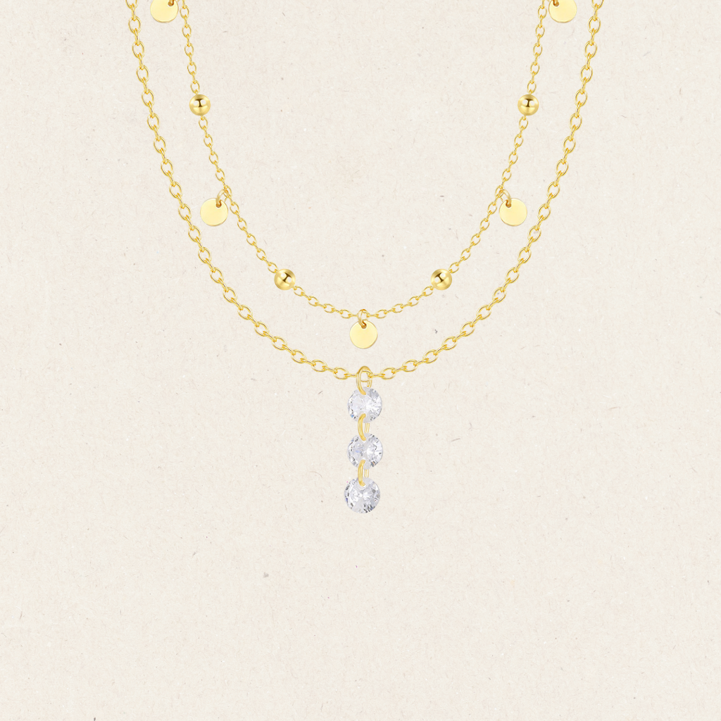 Stackable Tiny Disc Necklace And Diamond Double Necklace