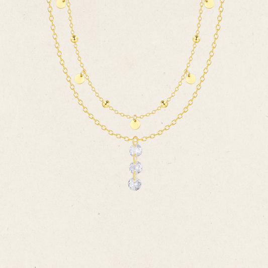 Stackable Tiny Disc Necklace And Diamond Double Necklace