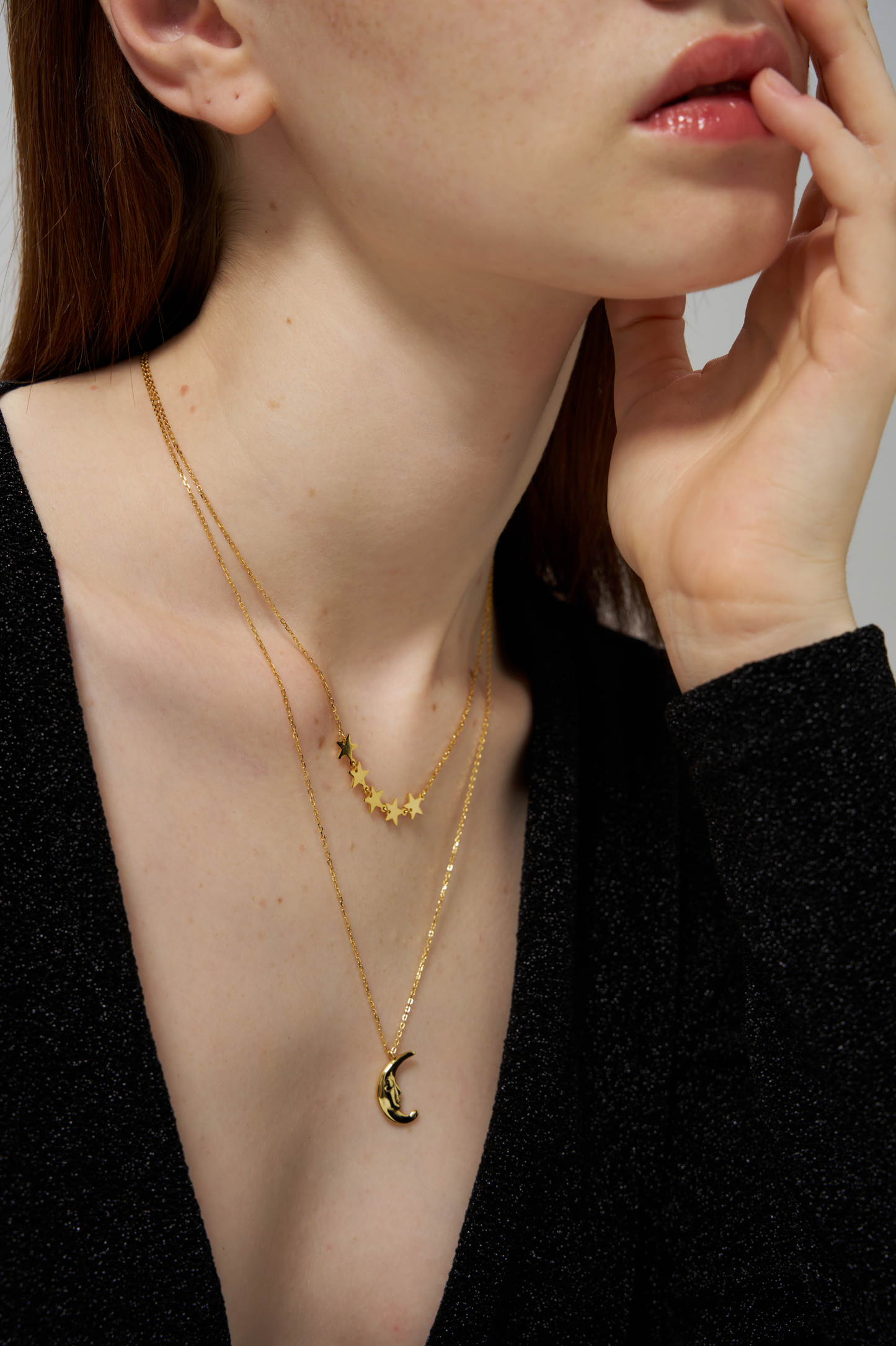 Moon Star Double Layered Necklace