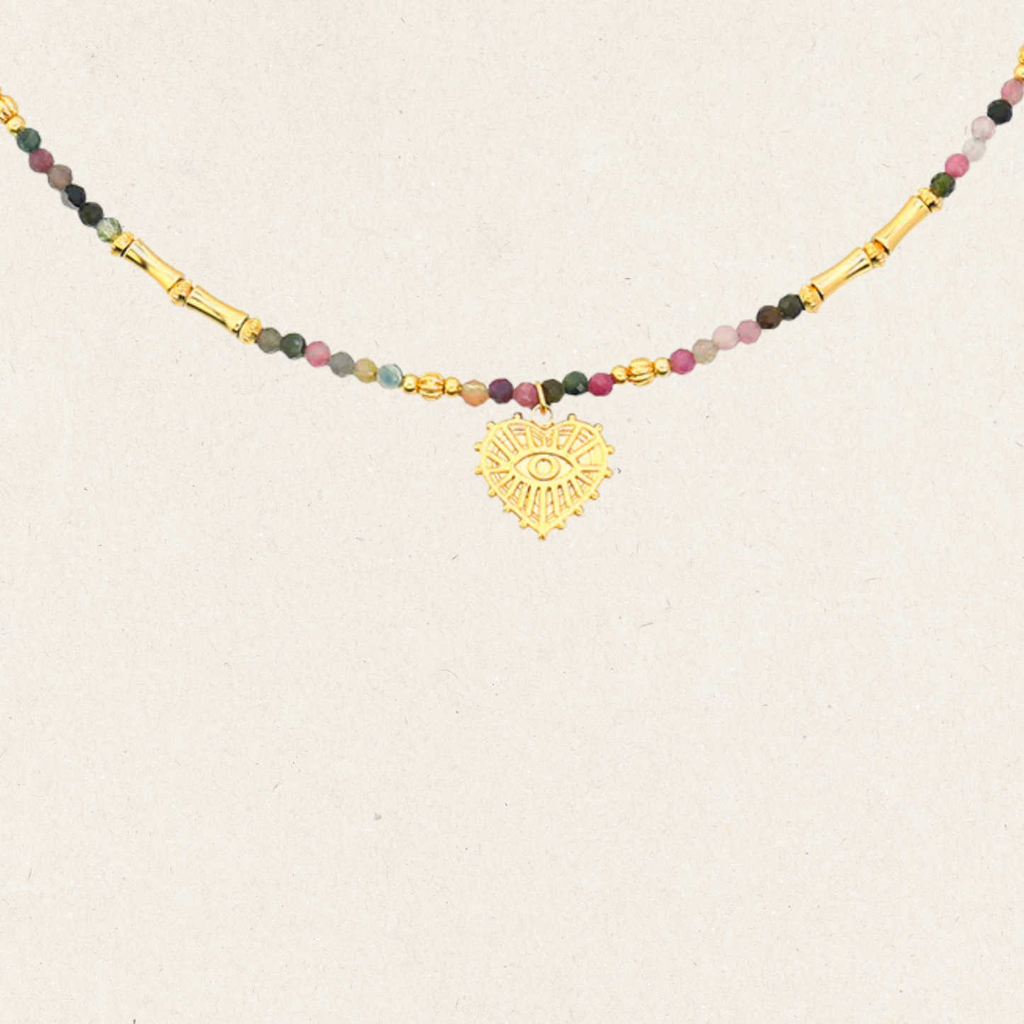 Rainbow Tourmaline Beaded Heart Necklace