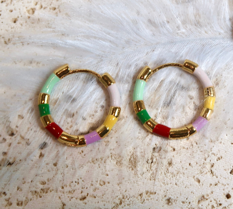 Enamel Stripe Hoop Earrings