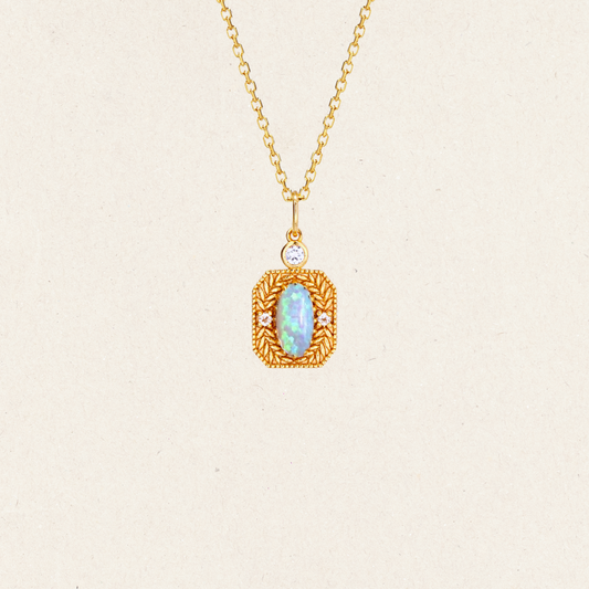 Oval Opal Laurel Pendant Necklace