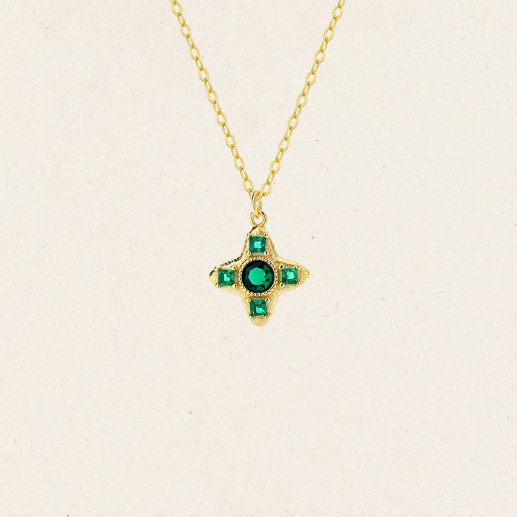Mini Green Diamond Cross Necklace