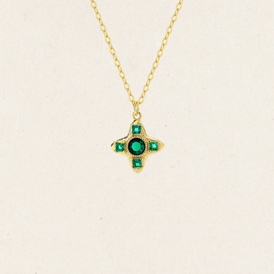 Mini Green Diamond Cross Necklace