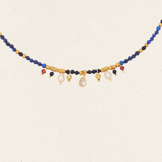 Lapis Pearls Beaded Necklace