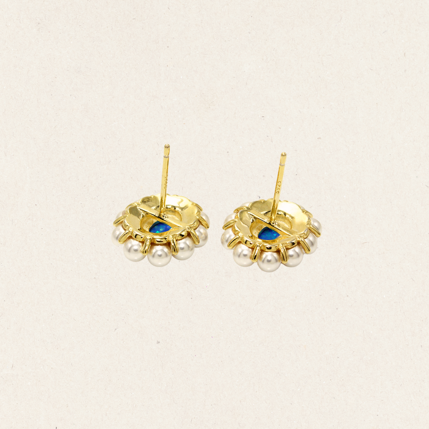 Blue Opal And Pearl Stud Earrings