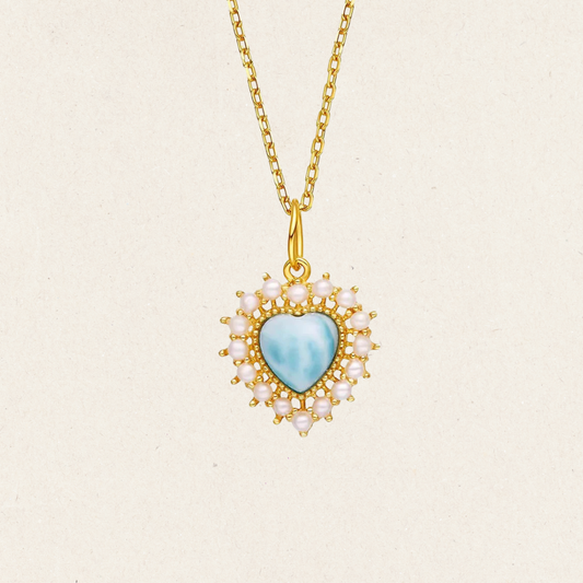 Nature Larimar Heart Pearl Necklace