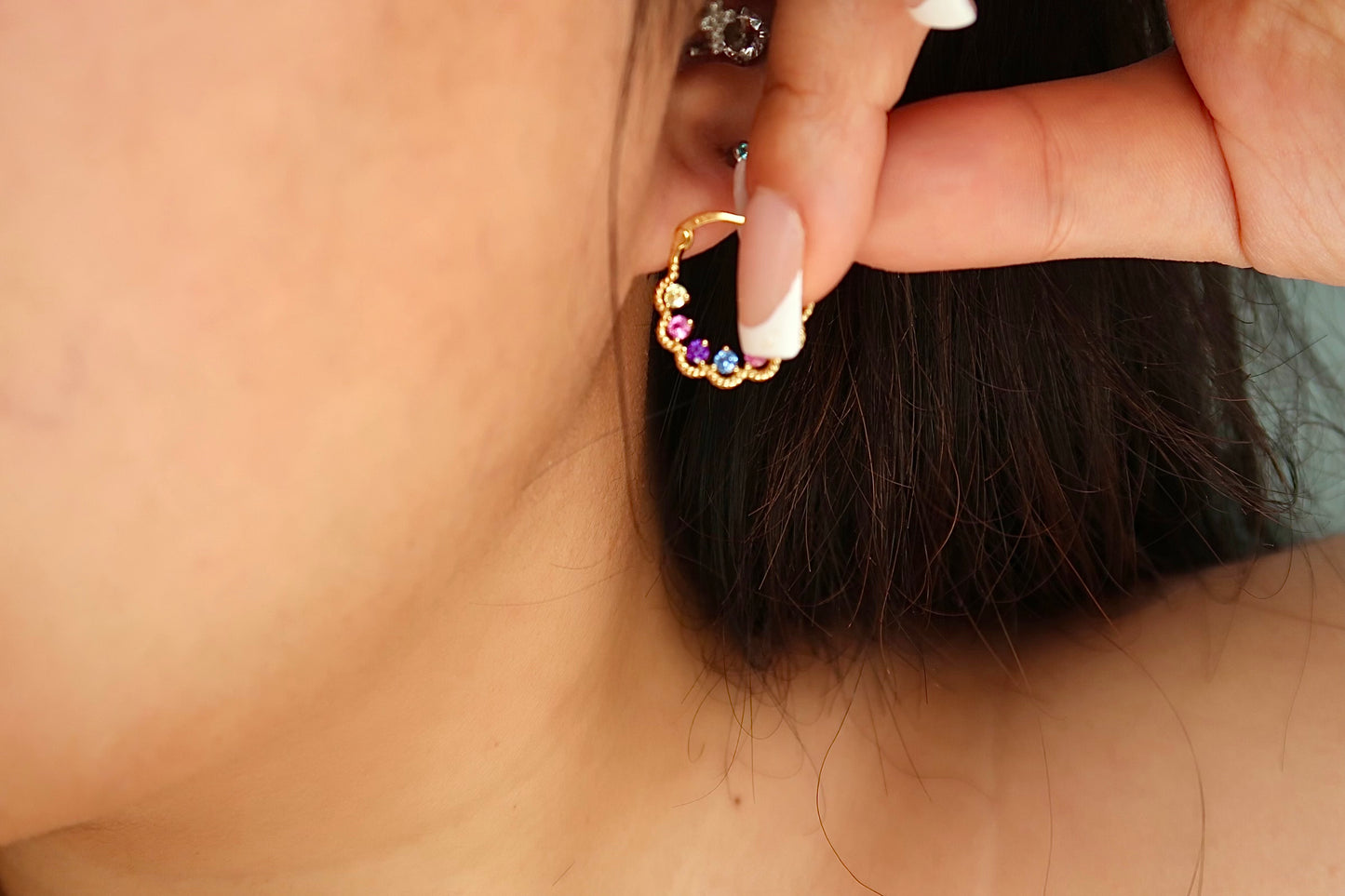 Colorful Gem Daisy Hoop Earring