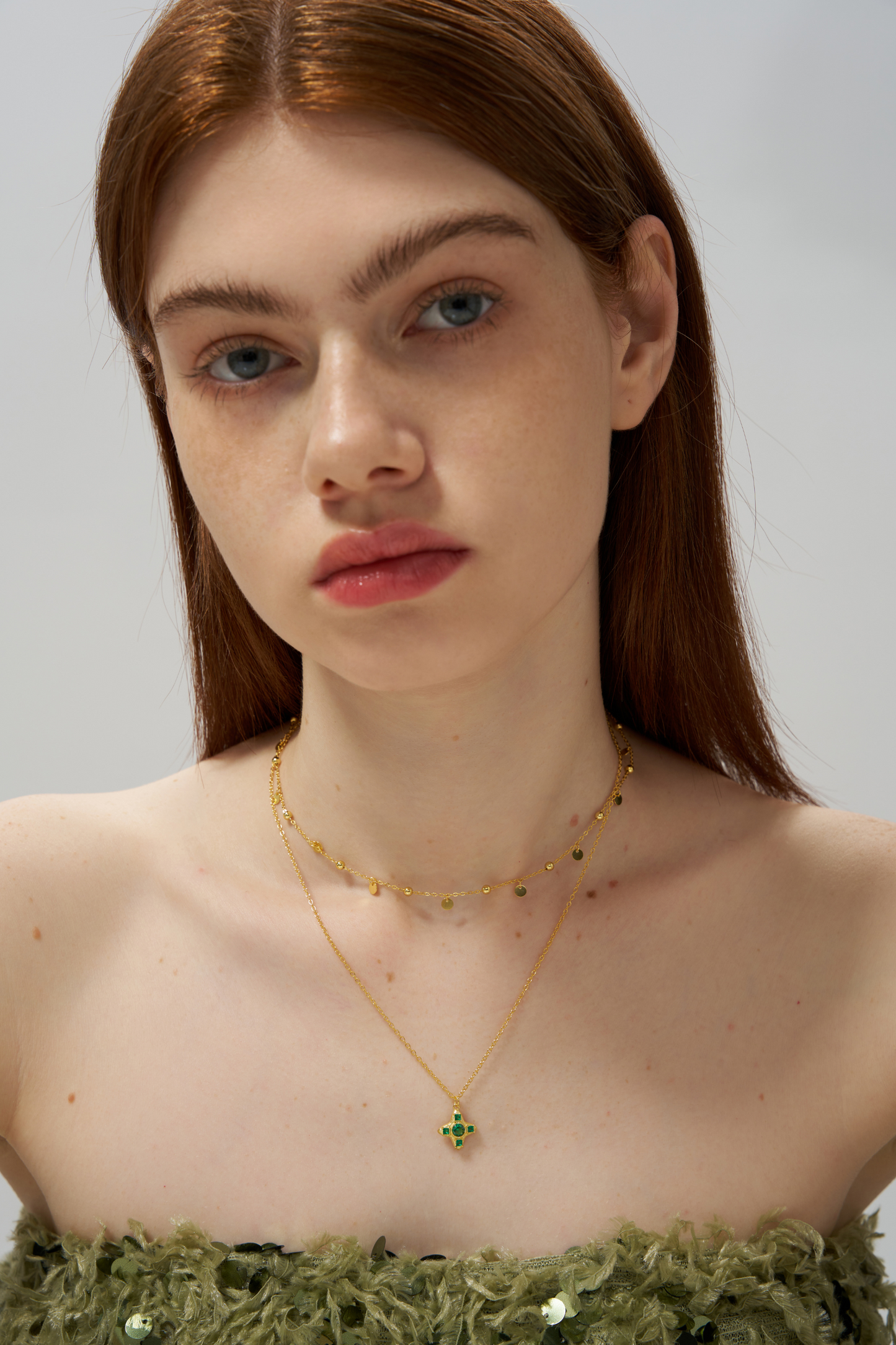 Mini Green Diamond Cross Necklace